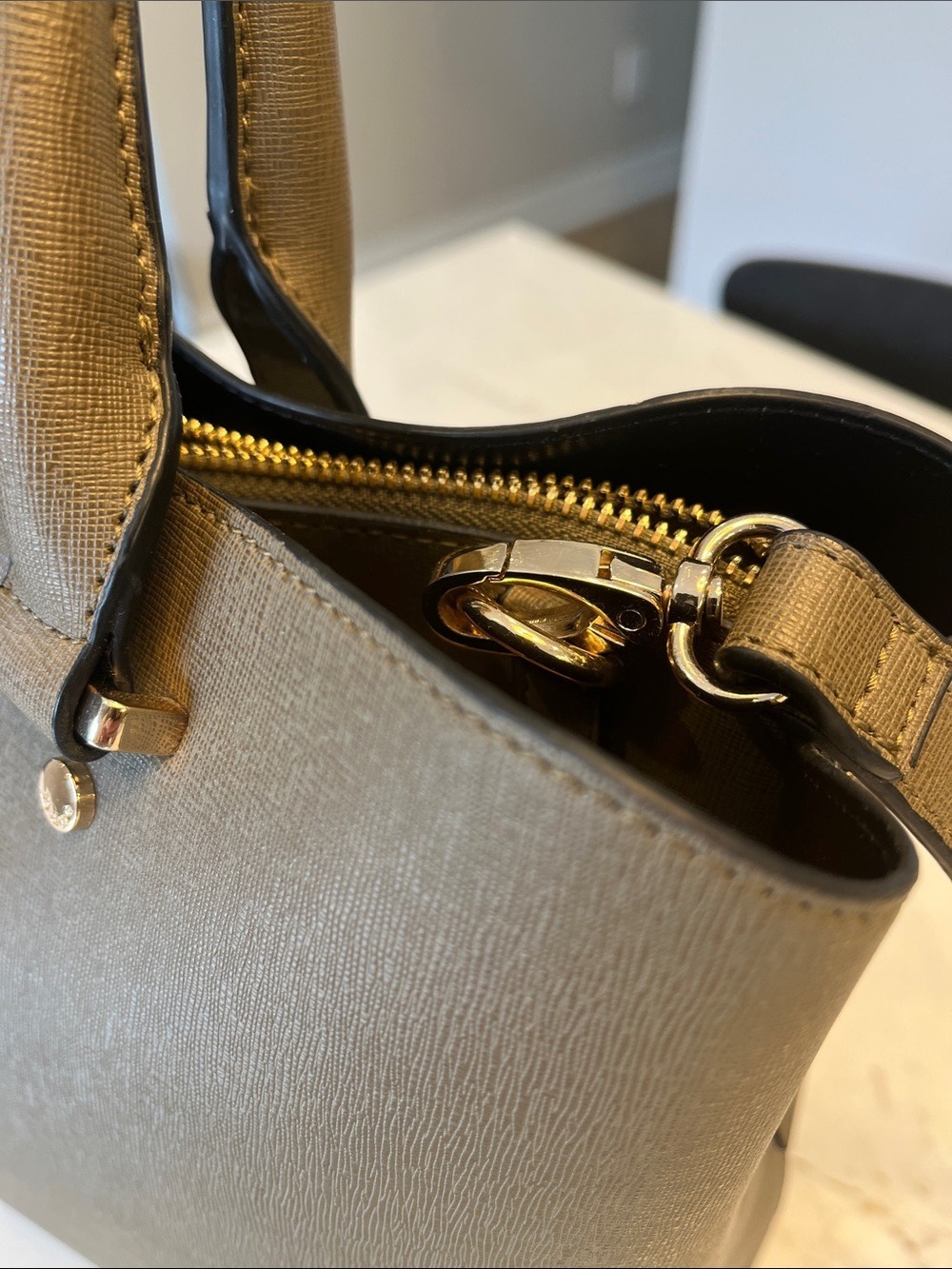 Dune London Olive Green Saffiano Satchel with Detachable Strap - Picture 3 of 11